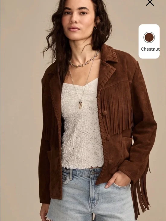 Lucky brand boho fringe leather jacket xl brown western wear - Picture 10 of 10